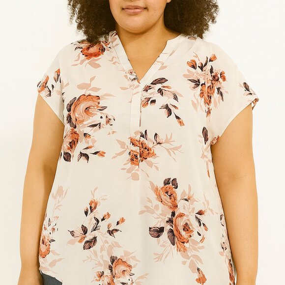 Ardene Blush Floral Blouse XL Short Sleeve Curved Hem Top - Picture 4 of 4